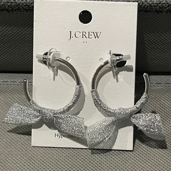 J. Crew Factory Ribbon-wrapped Hoop Earrings, Silver - NWT - Picture 2 of 2